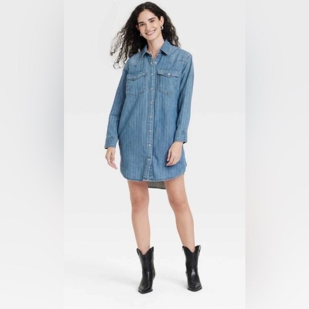 Universal Thread Light Blue Denim Shirt Dress